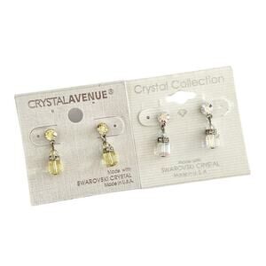 Mini Cube Swarovski Crystal Jonquil & Iridescent Droplet Earrings